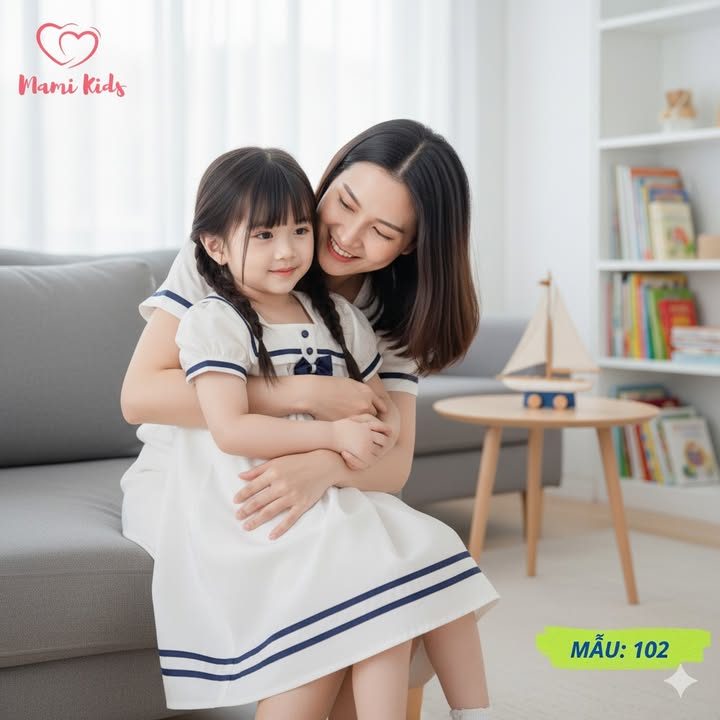 Mẹ ôm con trong bộ đồ Mami Kids